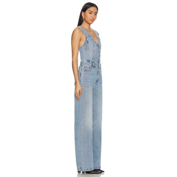 NWT Pistola Aria in Essence Fitted Vest Wide Leg Heavyweight Denim Jumpsuit L - Picture 2 of 11